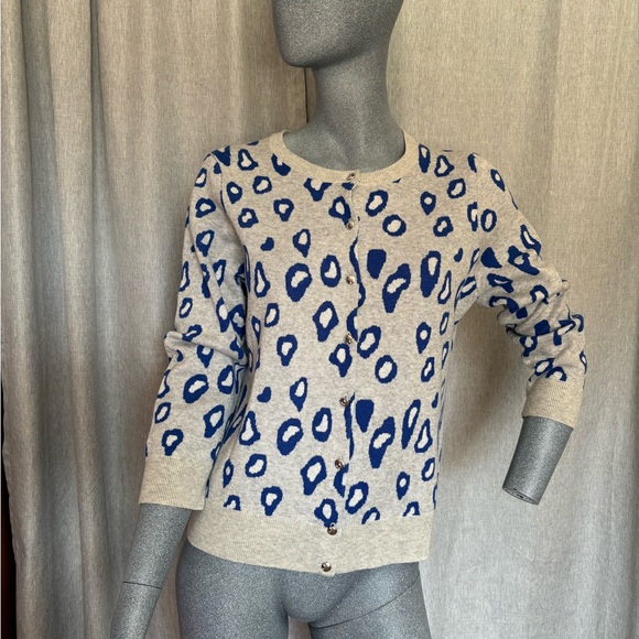 Banana Republic Leopard Print Cardigan Cobalt Blue/Gray 3/4 Sleeves Button Up - Picture 1 of 6